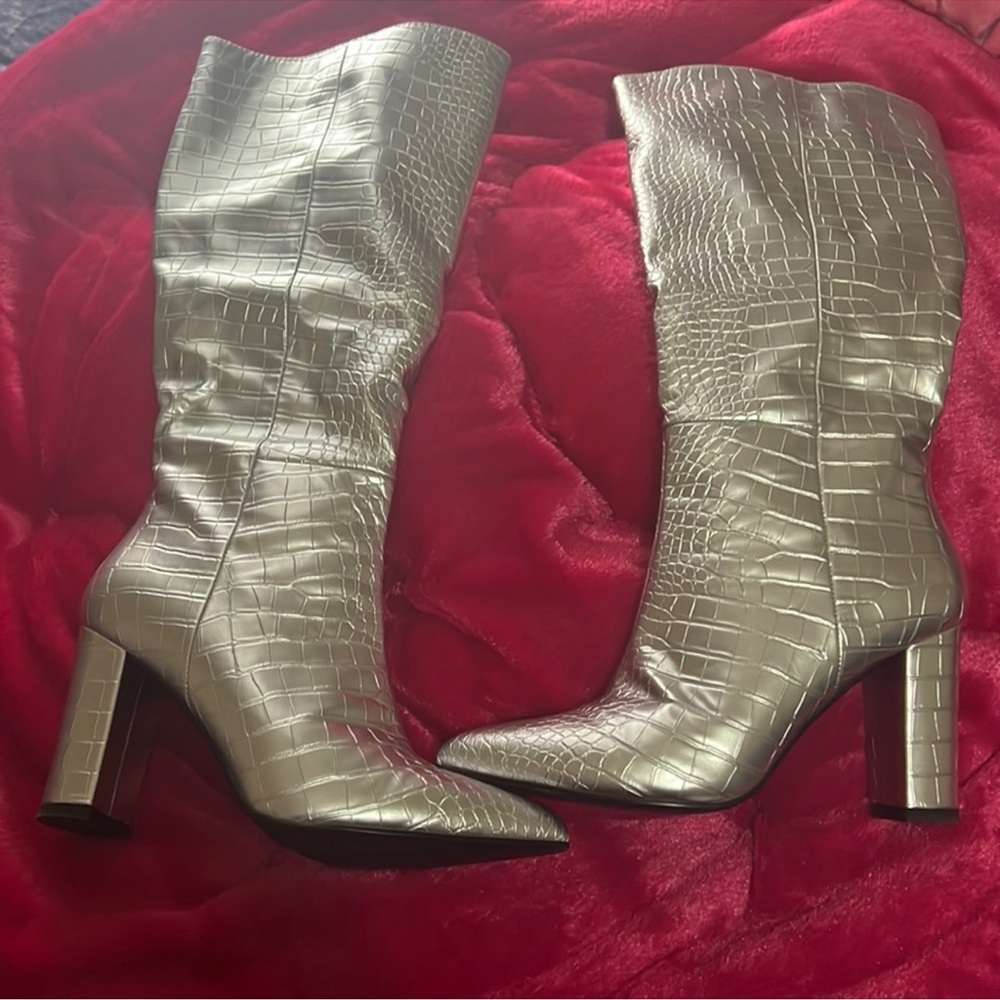 Silver animal print boots